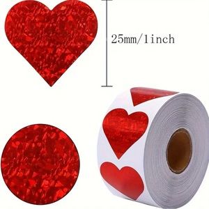 ❤️ E2 Stickers 1" Hearts (Glitter like Pattern) 500ct Labels Valentine’s Day
